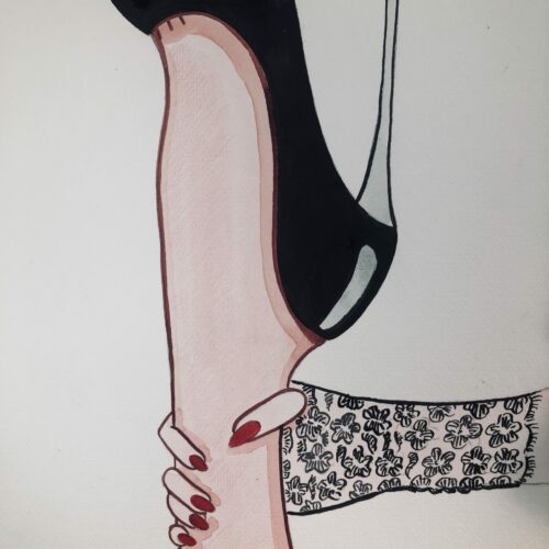 escarpin Illustration aquarelle format A4 sur le theme PIEDS